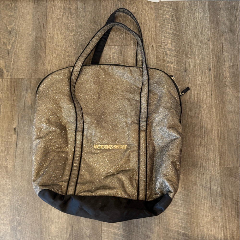 Victoria's Secret Glitter Tote in Metallic Gold and Black